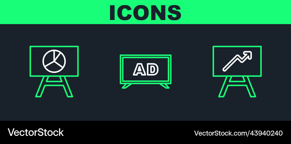 Set line board with graph chart and advertising Set line board with graph chart and advertising vector image