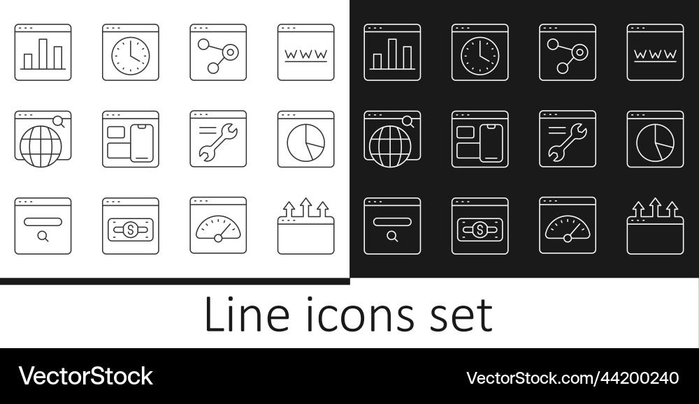 Set line browser window graph chart infographic Set line browser window graph chart infographic vector image