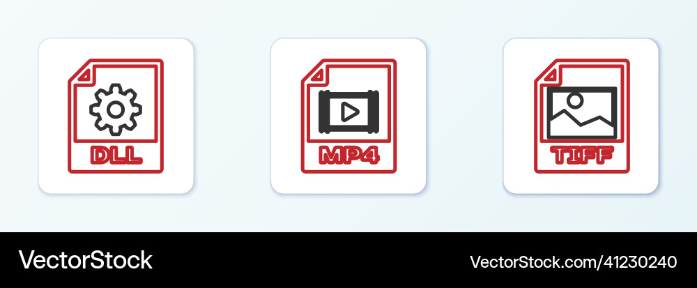 Set line tiff file document dll and mp4 icon Set line tiff file document dll and mp4 icon vector image