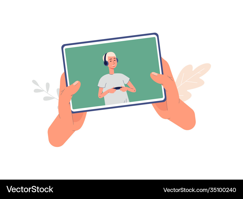 Tablet with tutorial or video review on screen Tablet with tutorial or video review on screen Vector Image