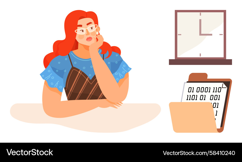 Woman Brainstorming with Binary Code Vector Image