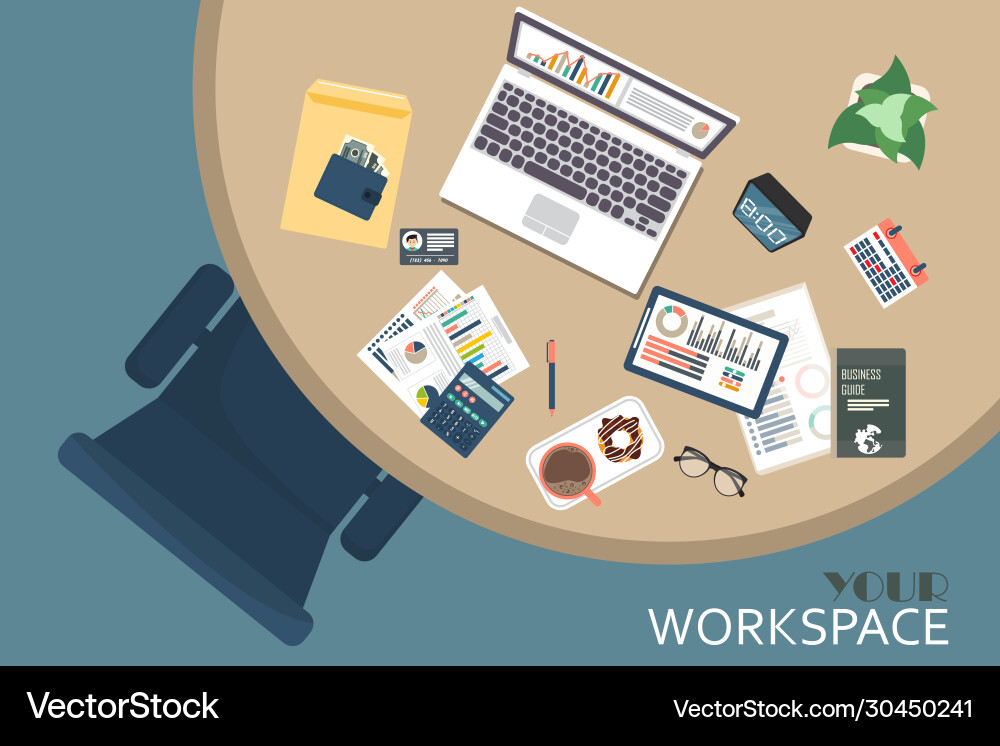 Business workspace top view office objects Vector Image
