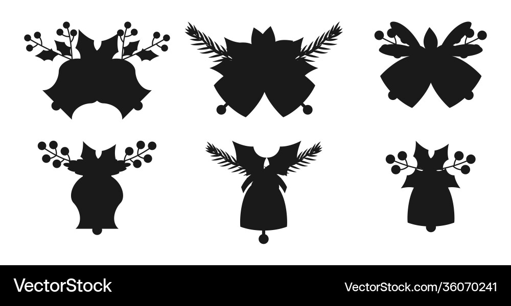 Christmas jingle bell black silhouette set Christmas jingle bell black silhouette set vector image