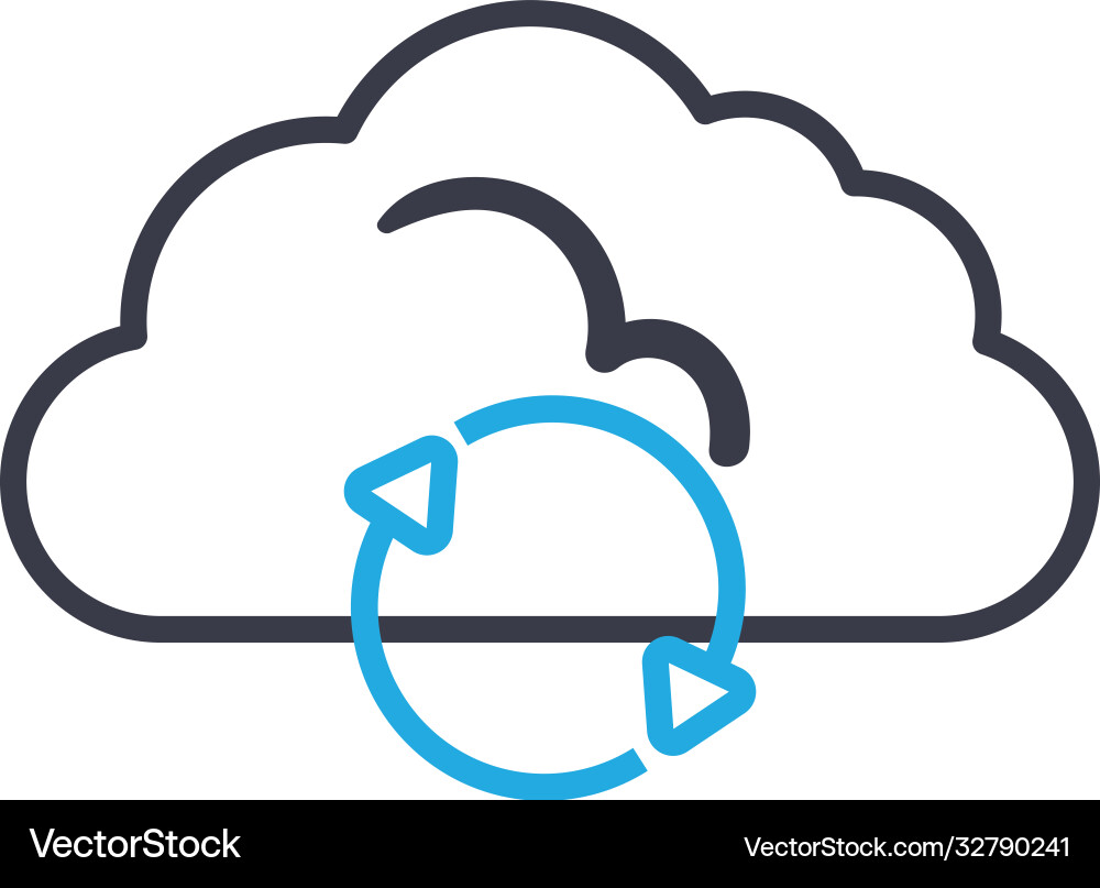 Cloud computing with repeat arrows line style icon vector image