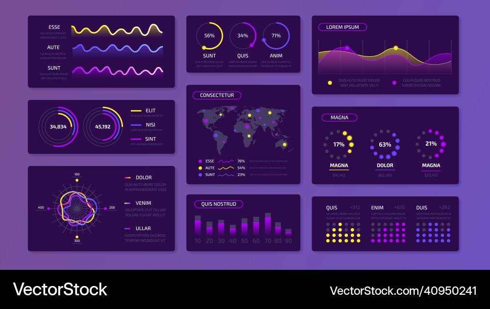 Dashboard data infographic ui kit for website Vector Image
