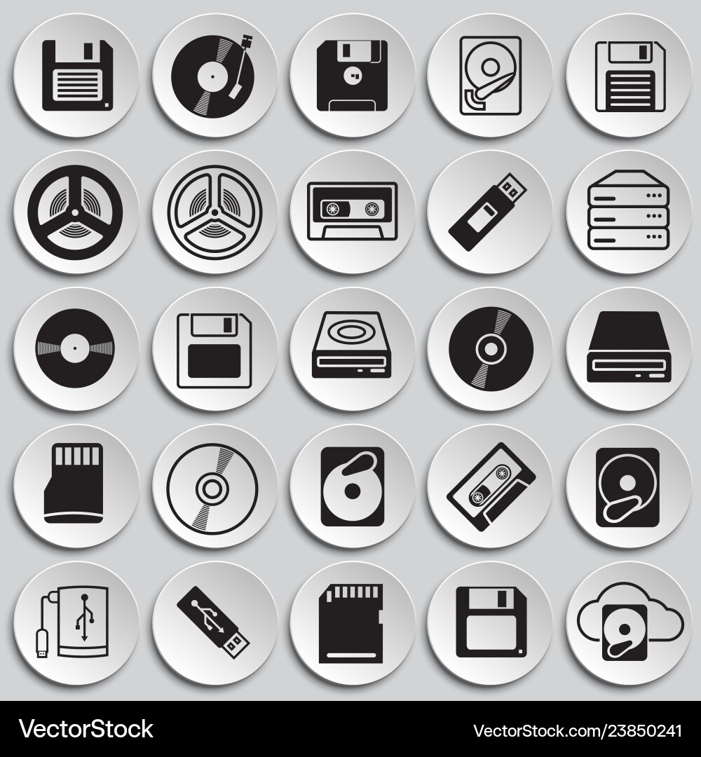 Data device icons set on plates background vector image