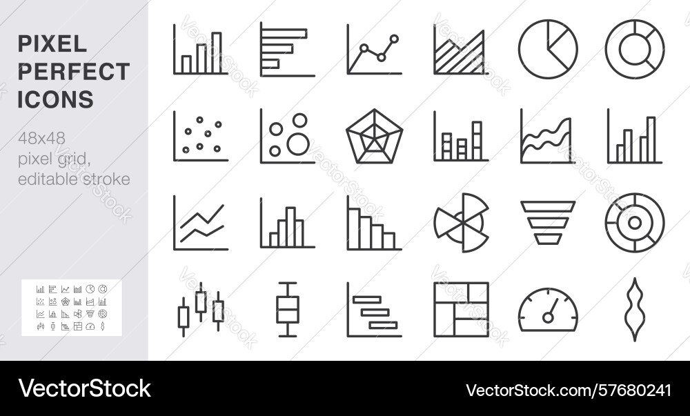Data visualization line icon set bar chart pie Data visualization line icon set bar chart pie vector image