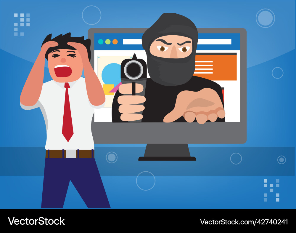 Hackers steal data and demand ransom by seizing Hackers steal data and demand ransom by seizing Vector Image