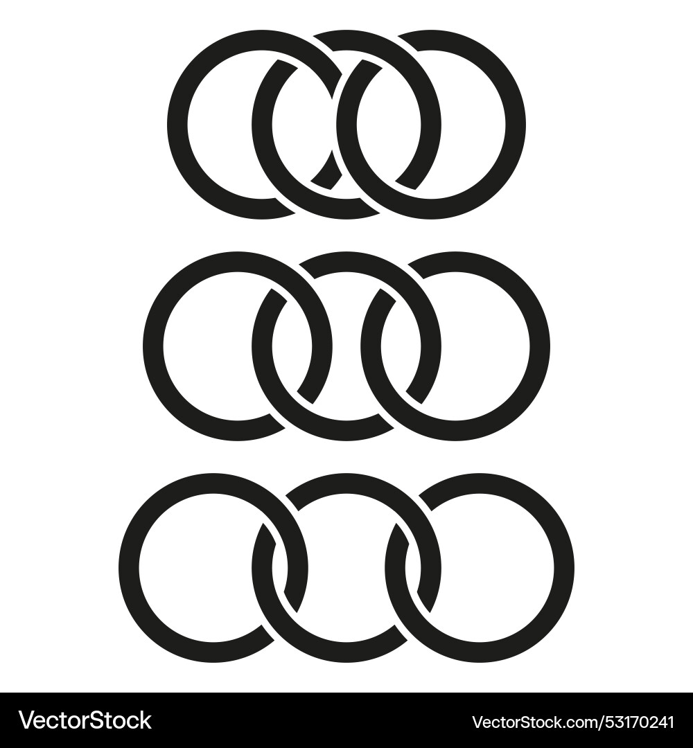 Intersecting circles design three black ring sets Intersecting circles design three black ring sets vector image