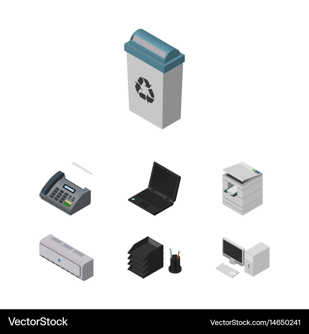 Isometric business set of scanner garbage Vector Image