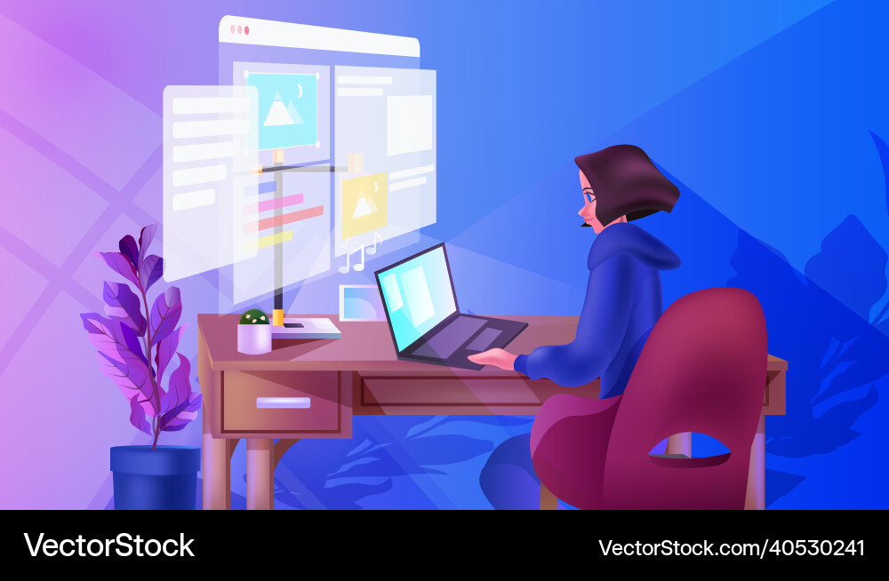 Overworked developer creating website ui web Overworked developer creating website ui web vector image