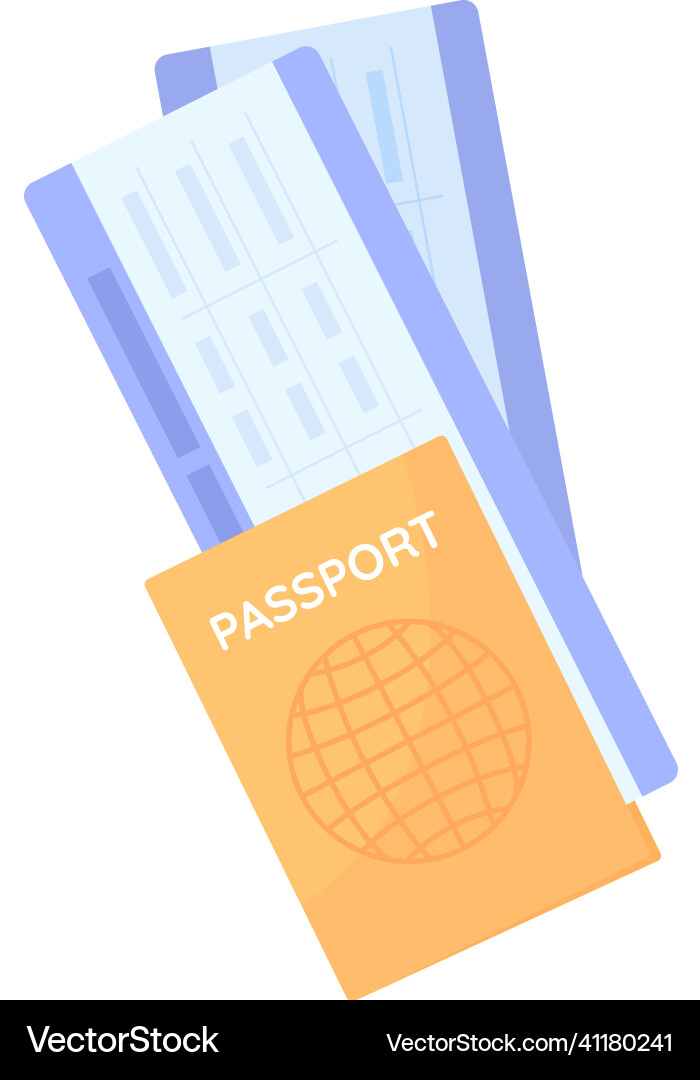 Passport with tickets semi flat color object Passport with tickets semi flat color object vector image