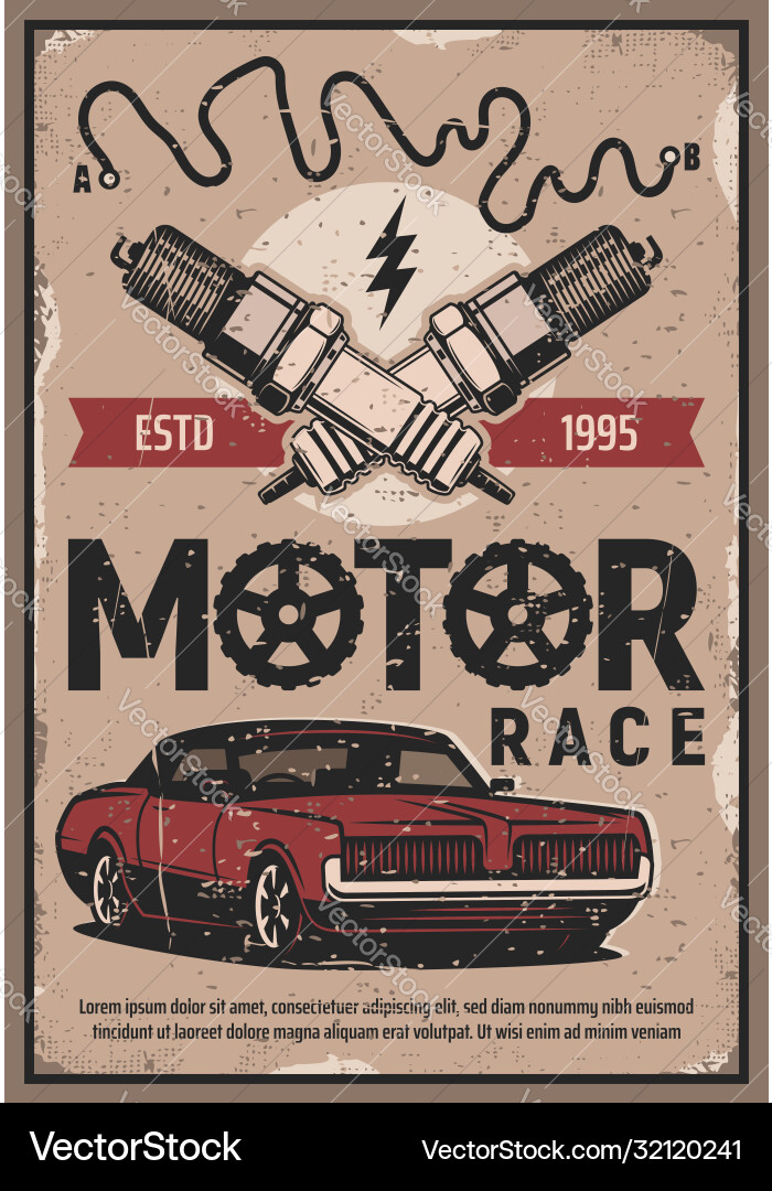 Retro cars races vintage motors rally poster Retro cars races vintage motors rally poster vector image