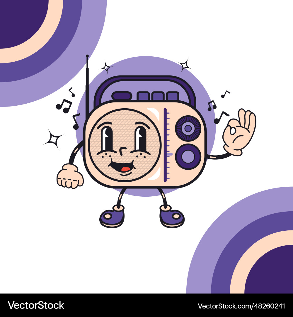 Smiling radio in retro groovy style Vector Image