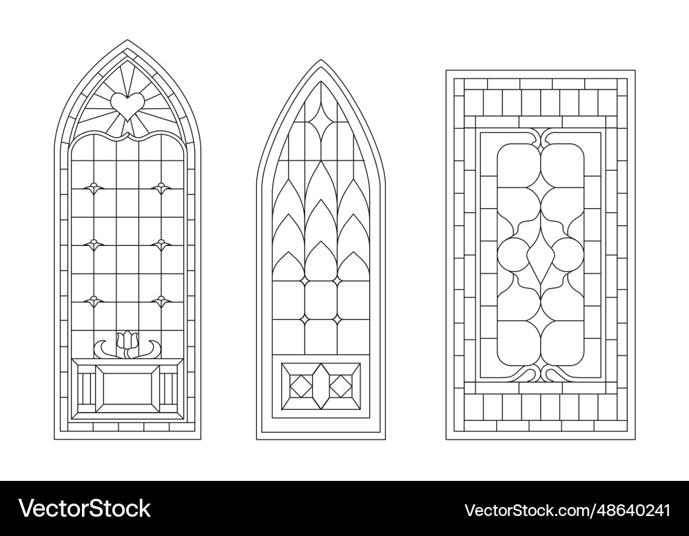 Stained glass windows line set vector image