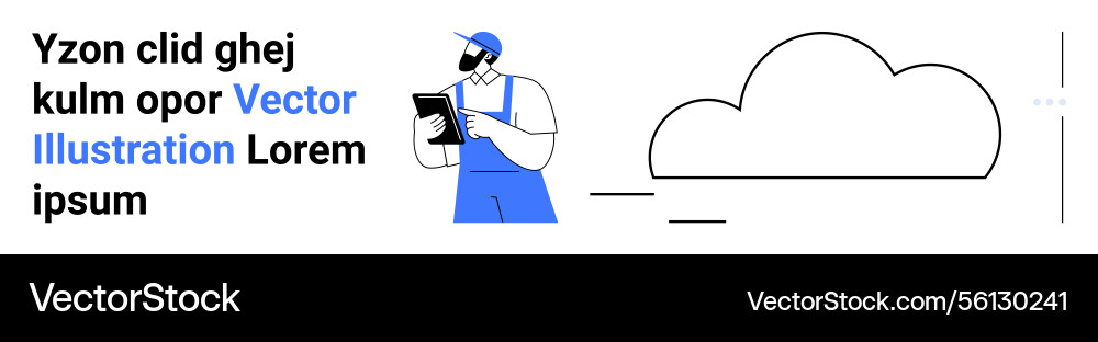 Technician using tablet to manage cloud-based Technician using tablet to manage cloud-based vector image
