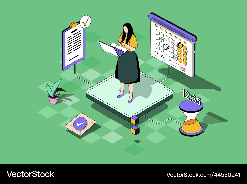 Time management web concept in 3d isometric design Vector Image