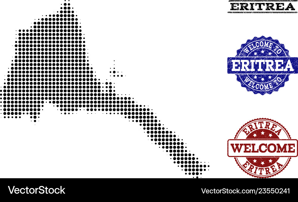 Welcome composition of halftone map eritrea vector image