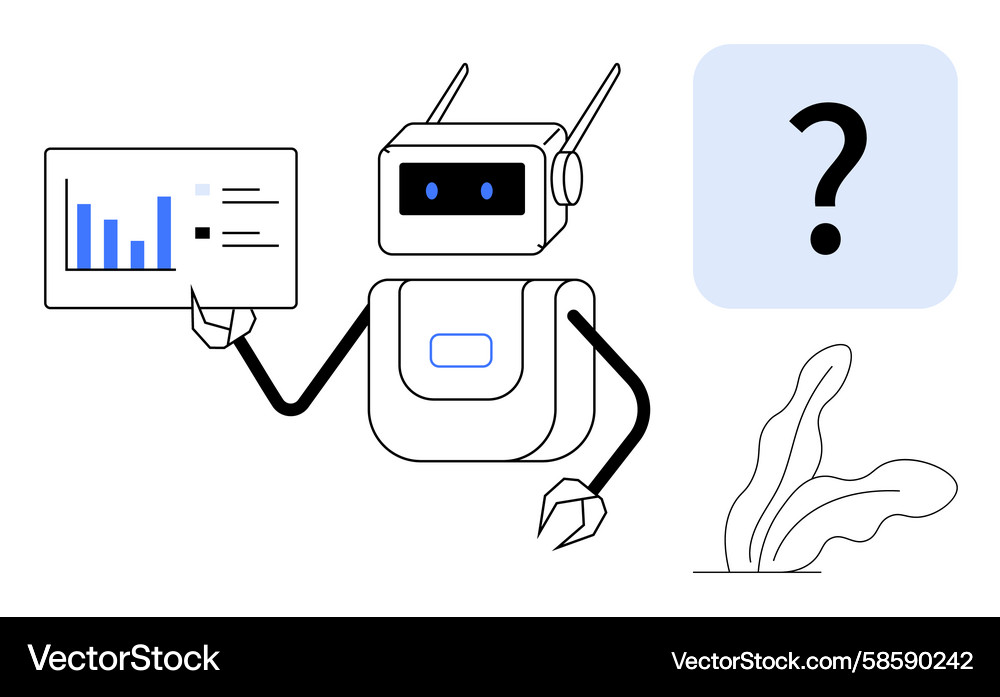 Ai robot holding analytics display with question Ai robot holding analytics display with question Vector Image