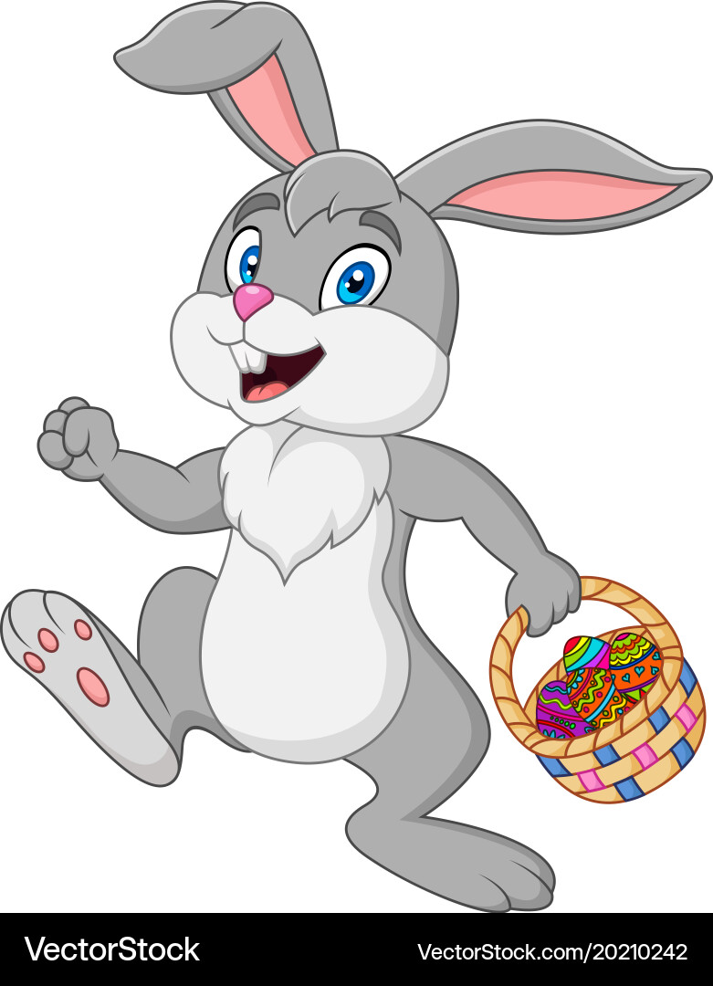 Cheerful Easter Bunny with Basket Royalty Free Vector Image