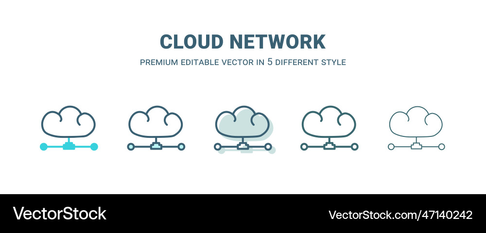 Cloud network icon in 5 different style outline Cloud network icon in 5 different style outline vector image