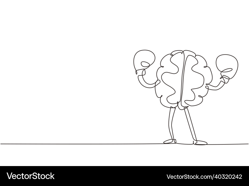Continuous one line drawing brain with boxing Vector Image