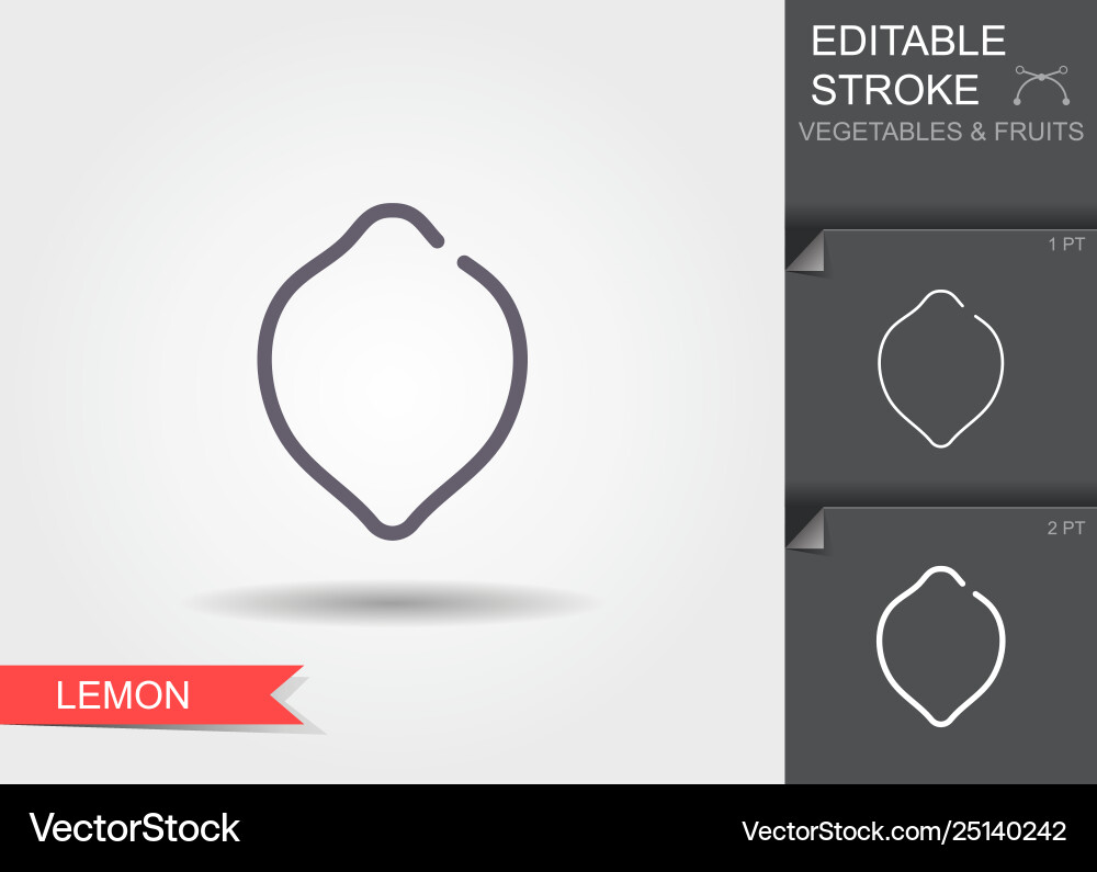 Lemon line icon with editable stroke shadow vector image