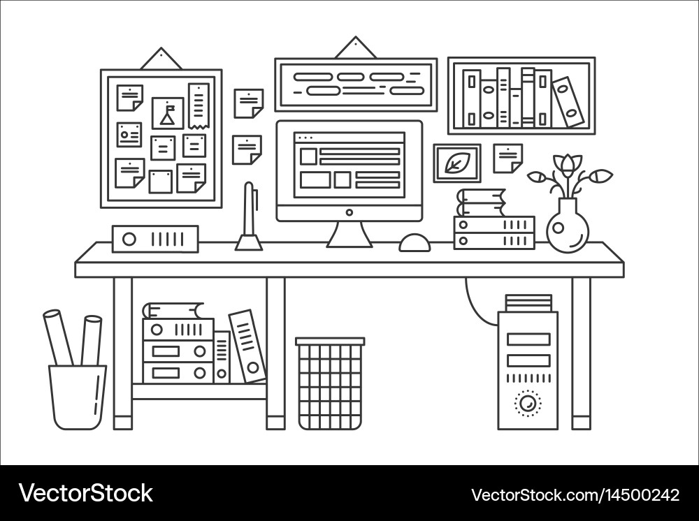 Minimalist Office Table with Computer vector image