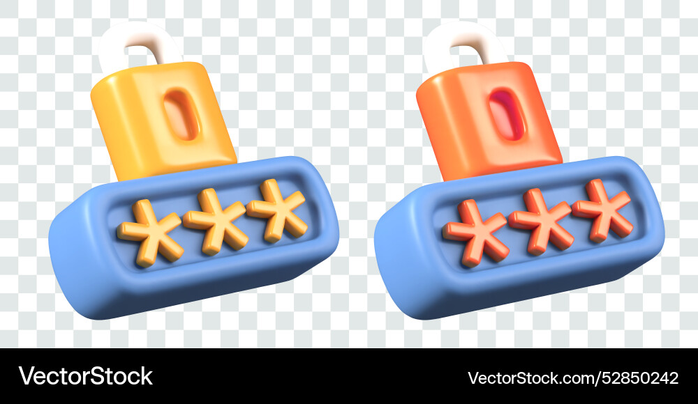 Padlock with password in 3d style set Padlock with password in 3d style set vector image