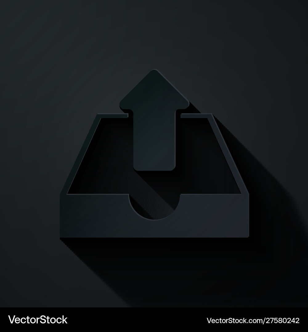 Paper cut upload inbox icon isolated on black vector image