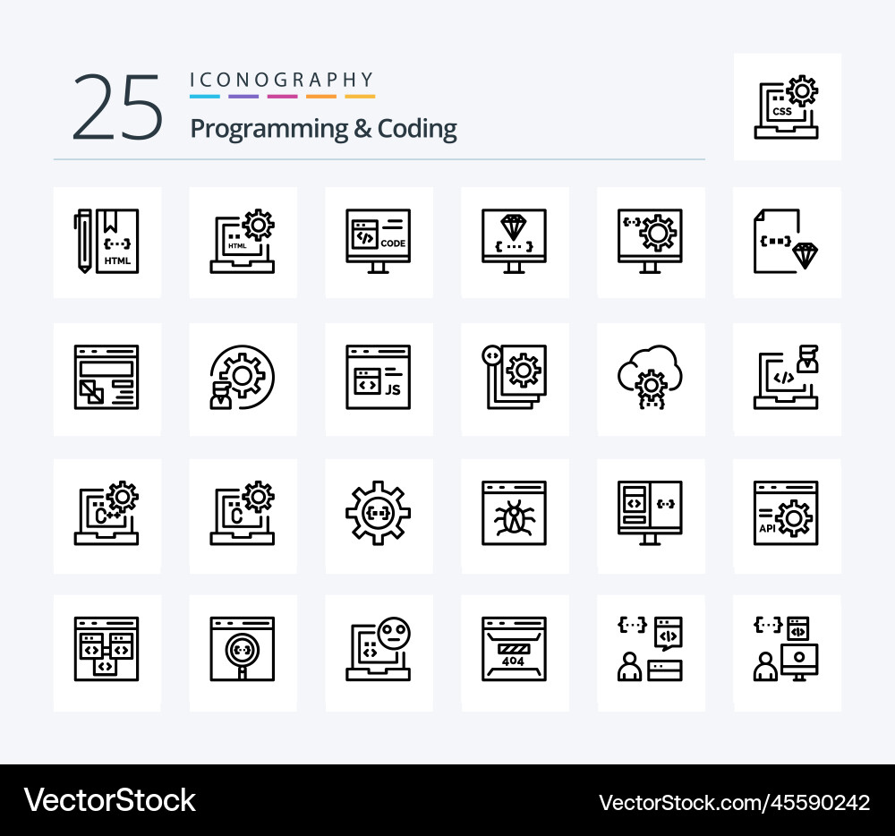 Programming and coding 25 line icon pack vector image