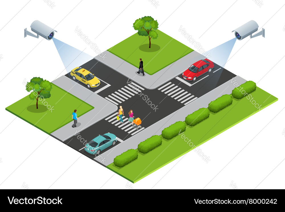 Security camera detects the movement of traffic vector image