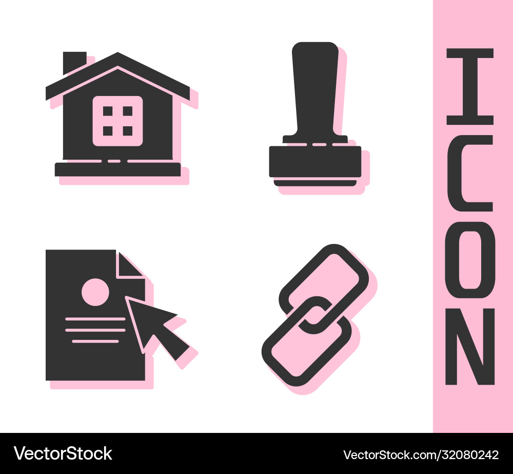 Set chain link house document and cursor Set chain link house document and cursor vector image
