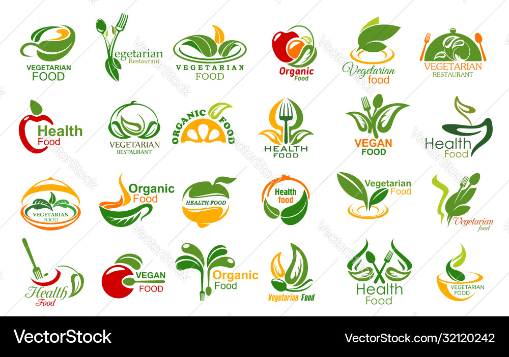 Vegetarian food and meals icons set vector image