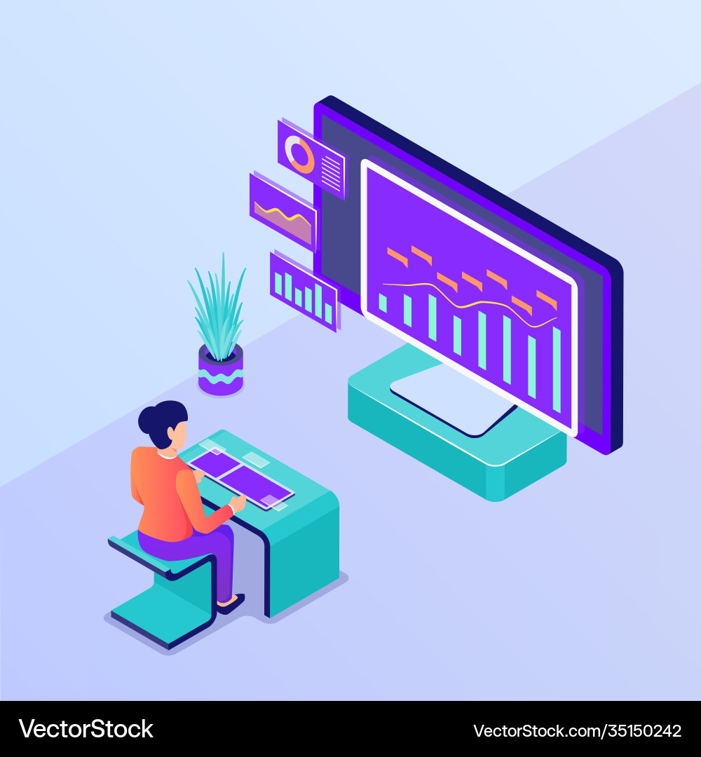 Workspace future concept with big display data Workspace future concept with big display data vector image