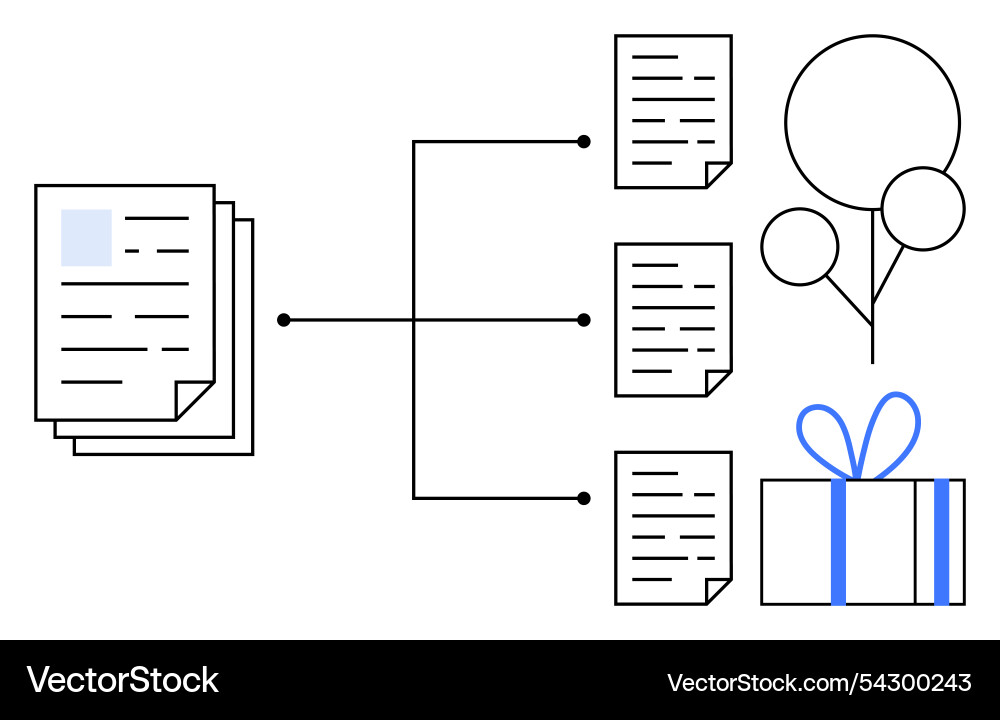 Document distribution process flow with gift Document distribution process flow with gift vector image