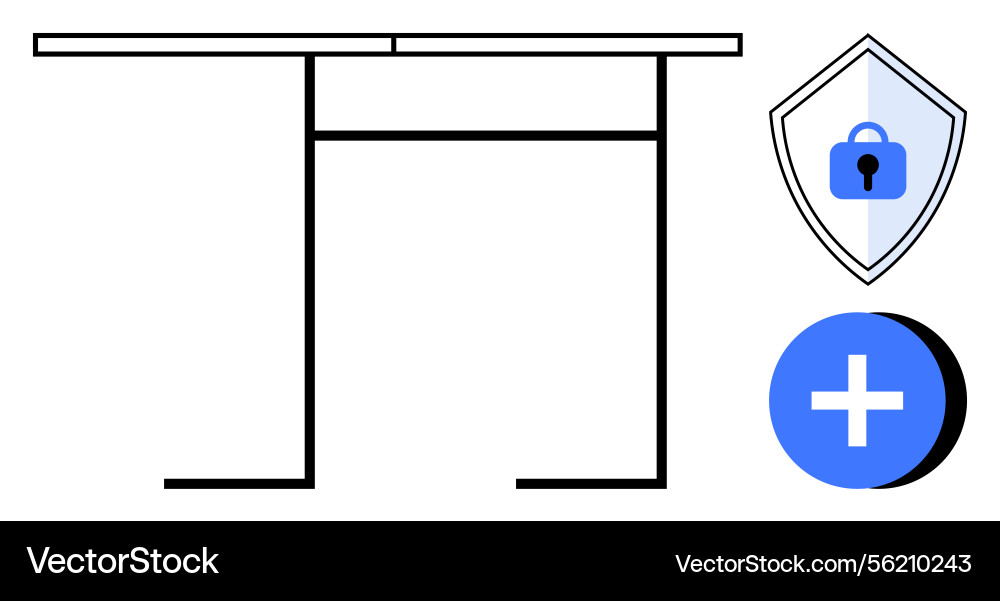 Flat line drawing of a table with security shield Vector Image