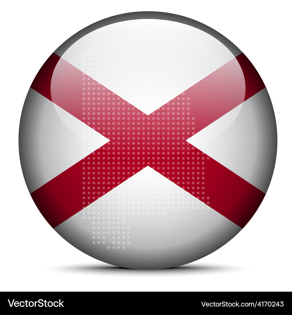 Map with dot pattern on flag button of usa alabama vector image