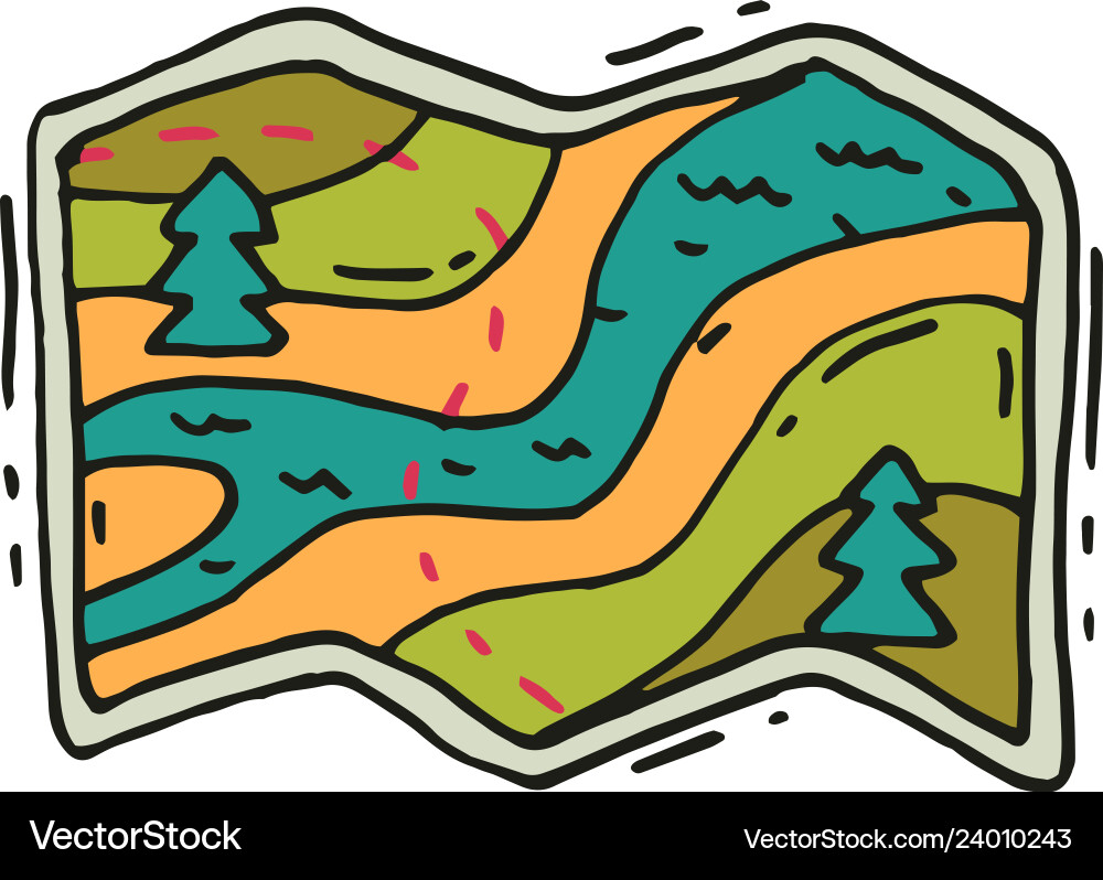 Map with route river and fir trees in doodle Map with route river and fir trees in doodle vector image