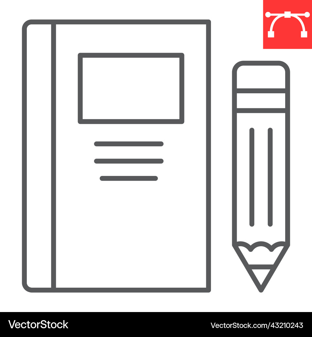 Notebook and pencil line icon Notebook and pencil line icon vector image