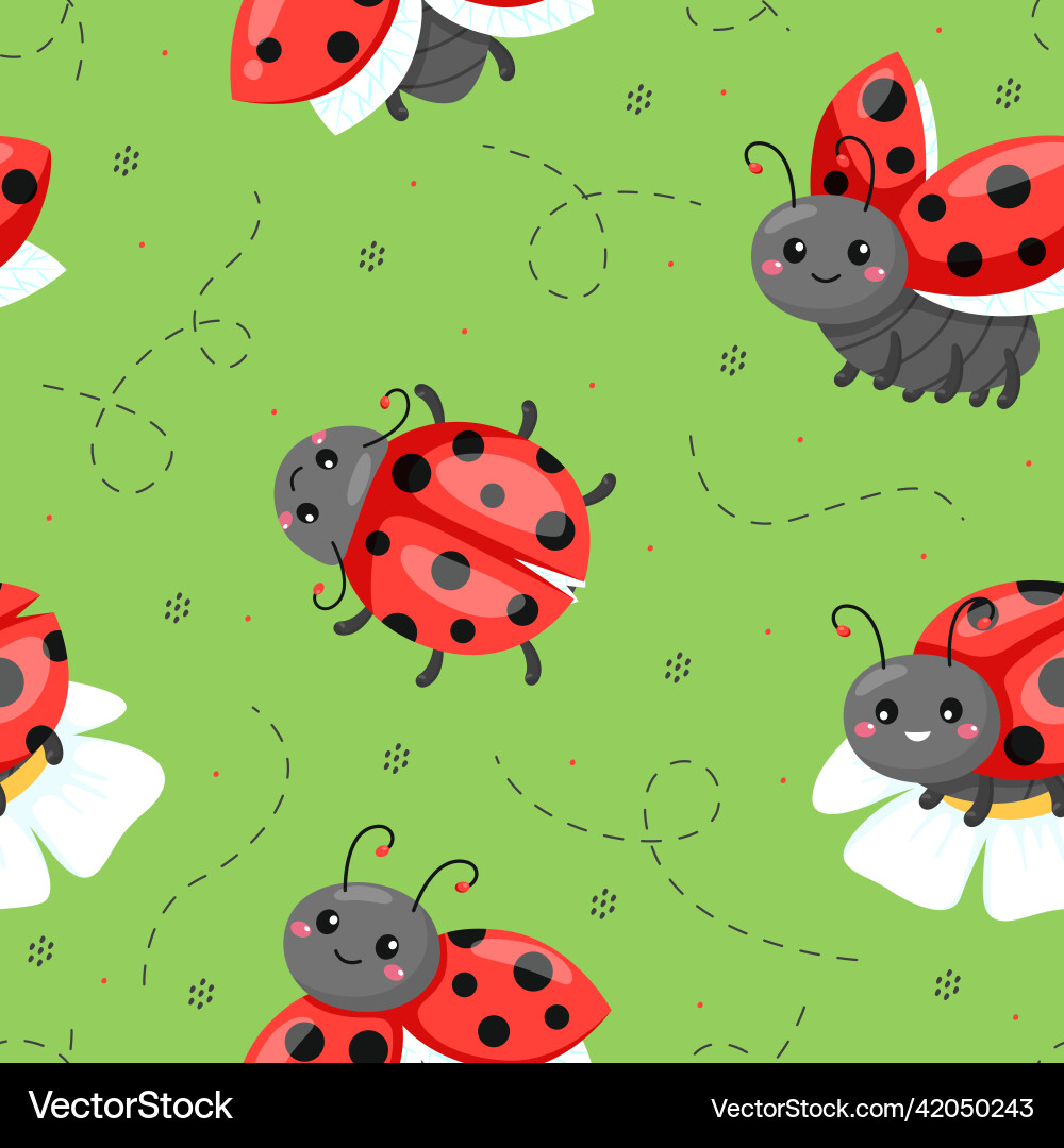 Red Ladybug Seamless Pattern Vector Image