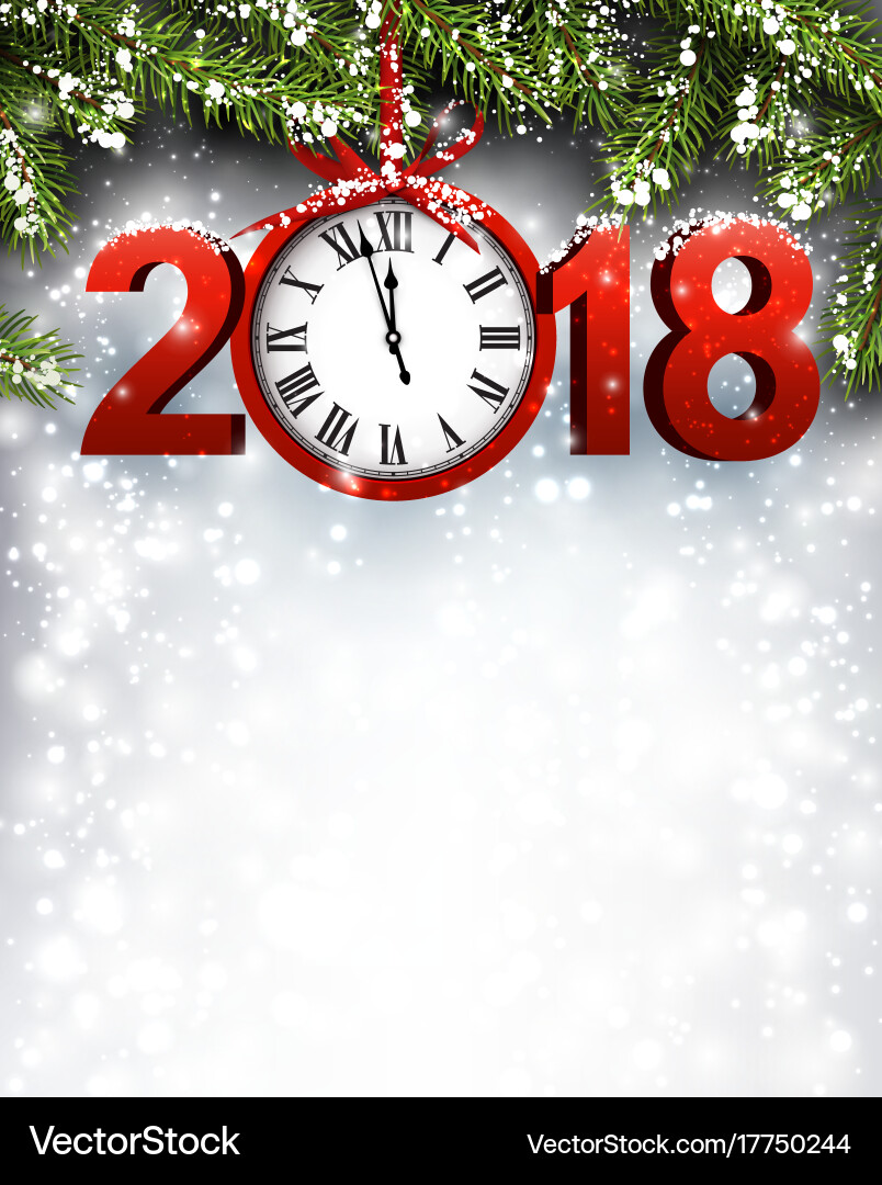 2018 new year background with clock Vector Image