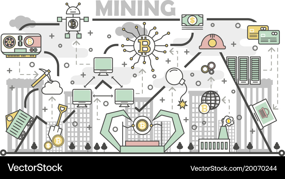 Bitcoin mining concept in flat vector image