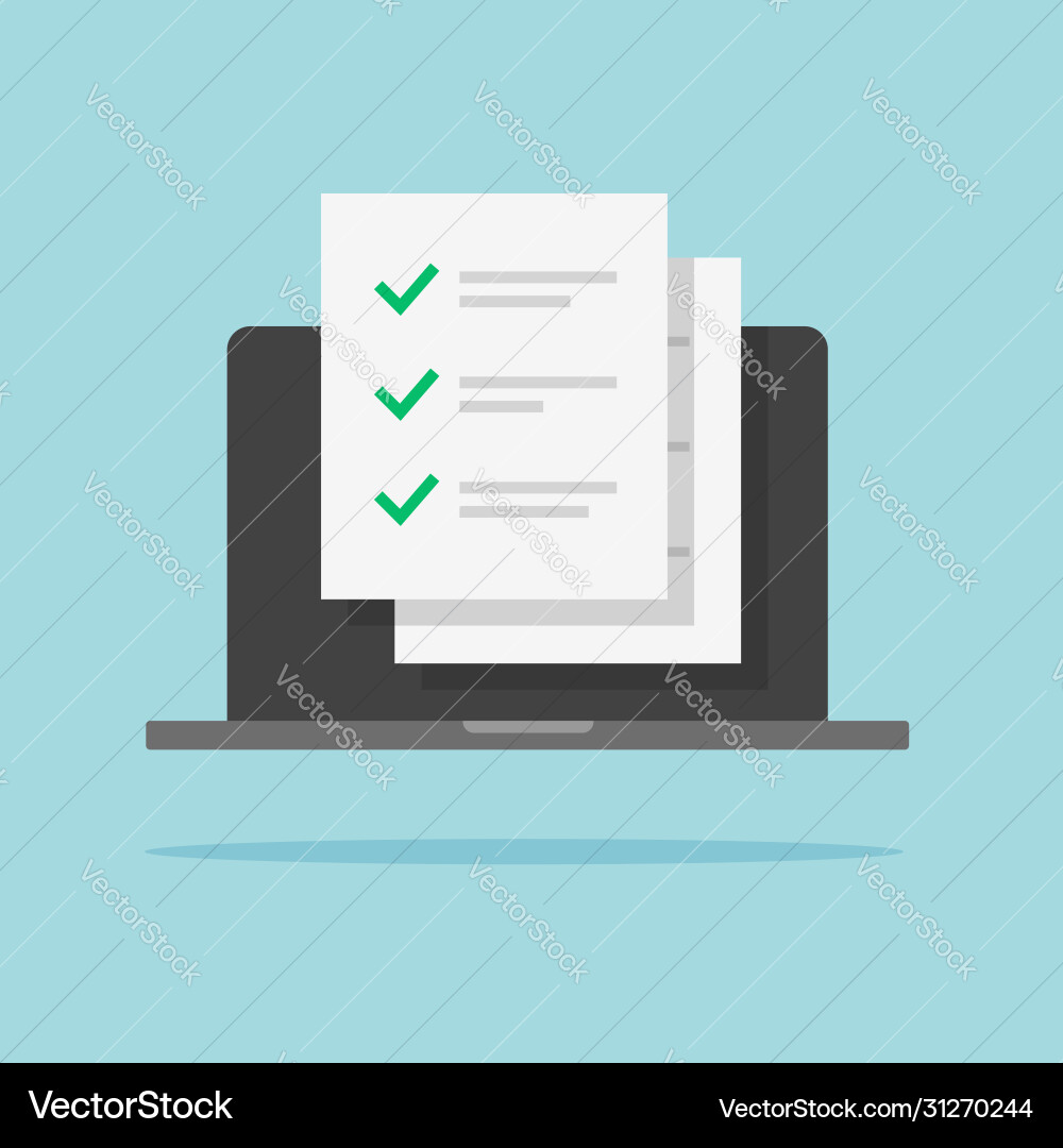 Check list paper document online on computer Check list paper document online on computer Vector Image