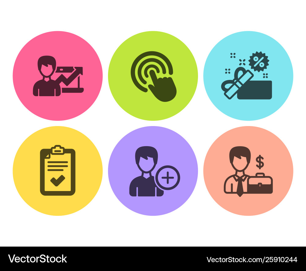 Click add person and checklist icons set success Click add person and checklist icons set success vector image