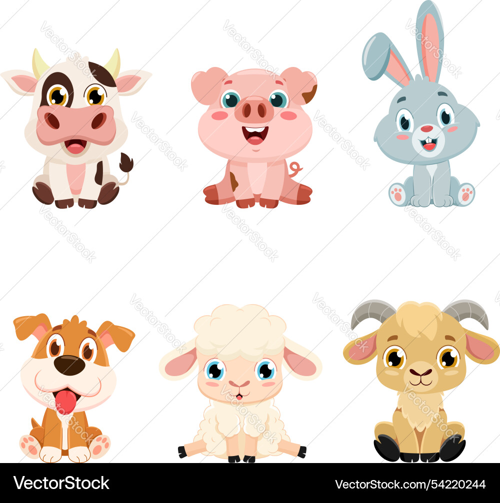 Cute baby farm animals cartoon characters Cute baby farm animals cartoon characters vector image