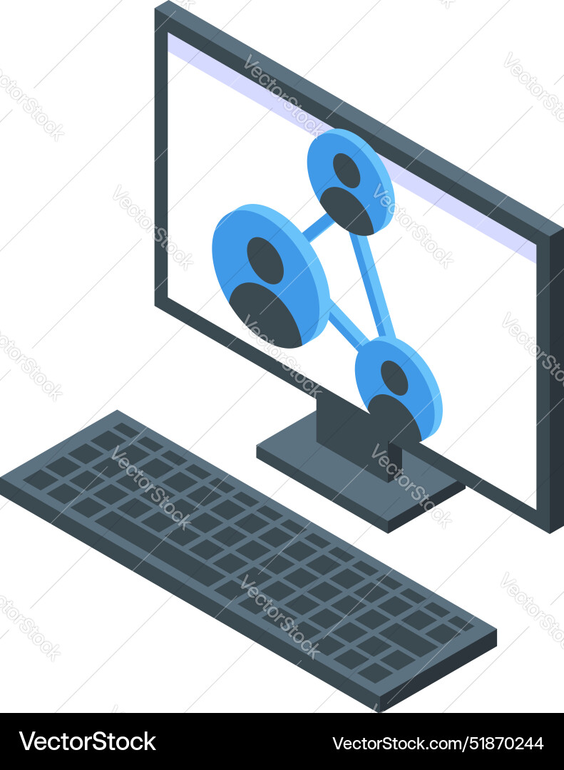 Desktop computer showing network of people working Vector Image