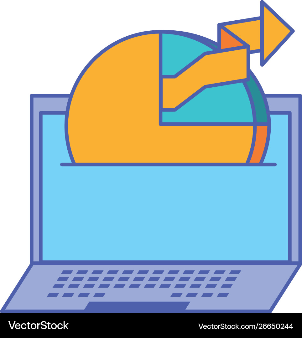 Laptop computer with statistical graphics circular Vector Image