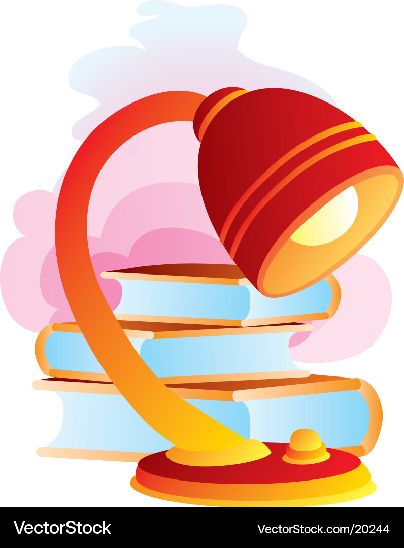 Red Table Lamp with Books Vector Image