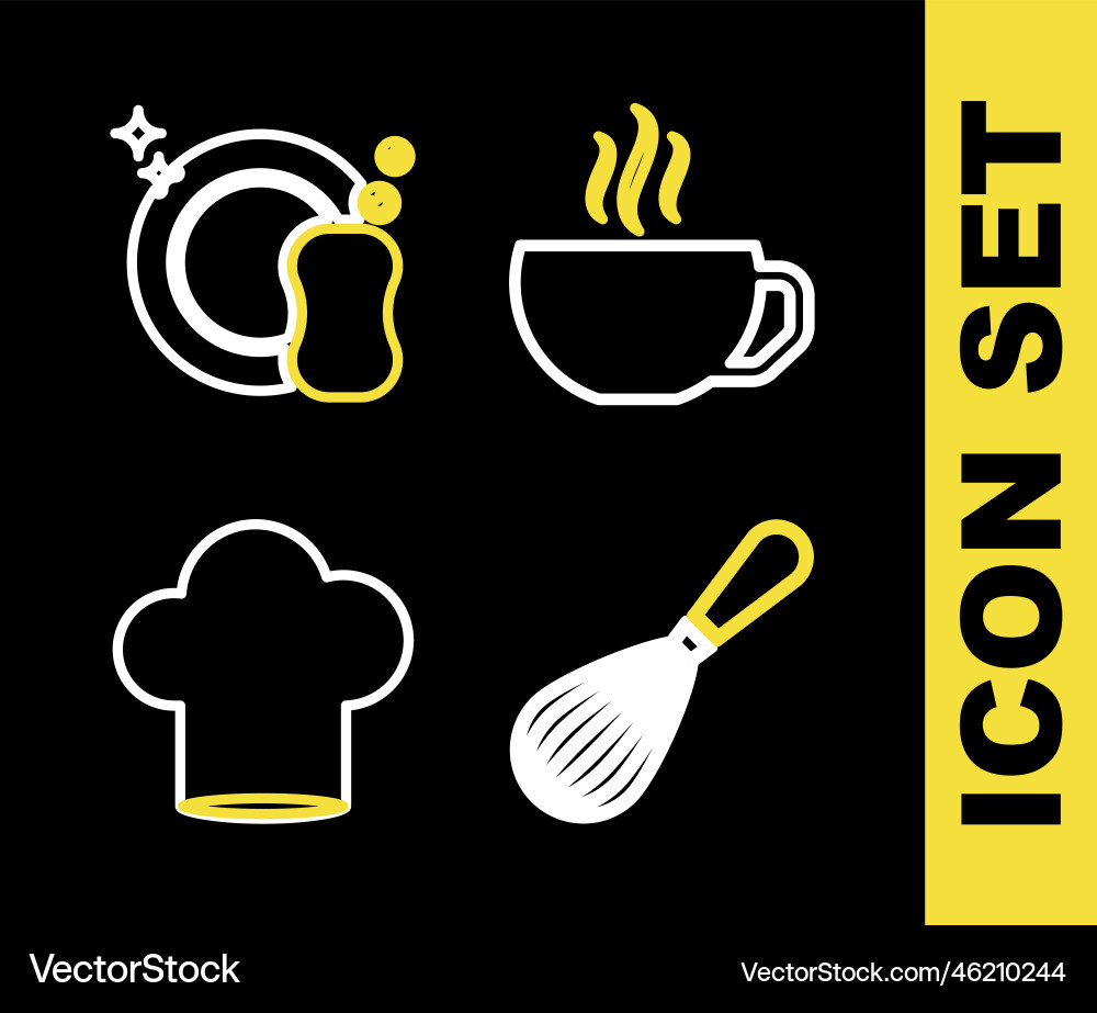 Set line coffee cup kitchen whisk chef hat Set line coffee cup kitchen whisk chef hat vector image